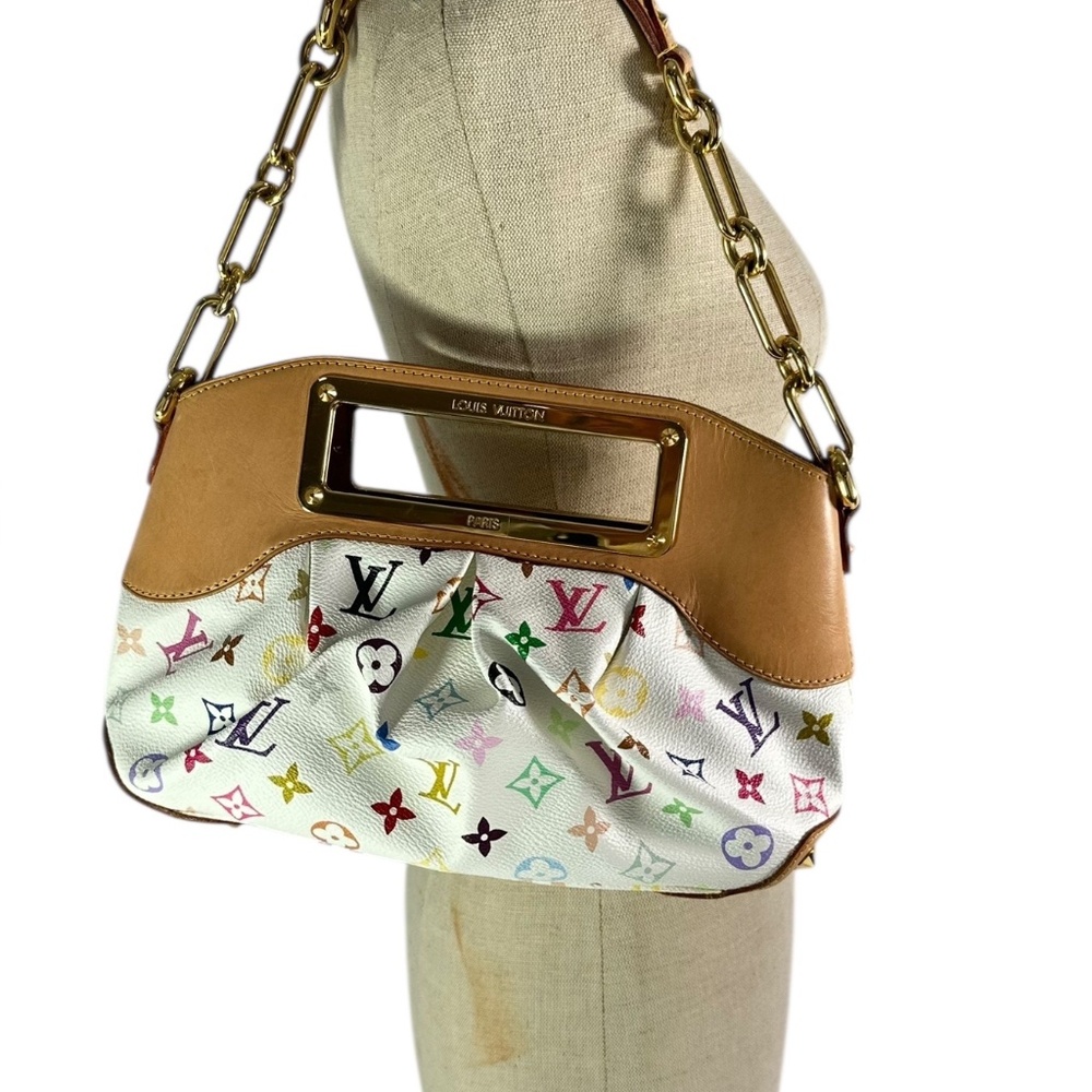 Genuine LOUIS VUITTON Judy PM Monogram White Multicolore Chain Shoulder Bag